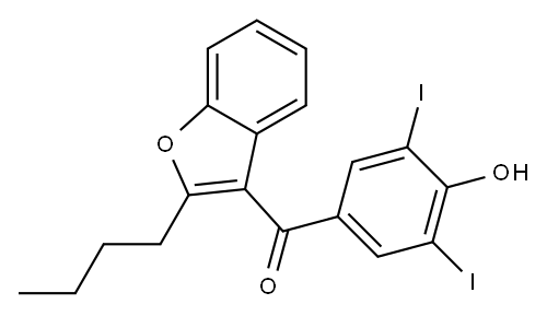 2-丁基-3-(3,5-二碘-4-羟基苯甲酰基)苯并呋喃 结构式