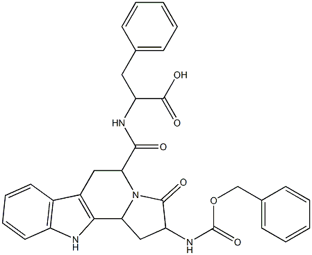 2-(benzyloxycarbonyl)amino-5-(1'-carboxy-2'-phenylethyl)carbamoyl-3-oxo-2,3,5,6,11,11b-hexahydro-1H-indolizino(8,7-b)indole 结构式