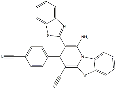 1-amino-2-(1,3-benzothiazol-2-yl)-3-(4-cyanophenyl)-3H-benzo[d]pyrido[2,1-b][1,3]thiazole-4-carbonitrile 结构式