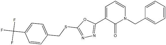 1-benzyl-3-(5-{[4-(trifluoromethyl)benzyl]sulfanyl}-1,3,4-oxadiazol-2-yl)-2(1H)-pyridinone 结构式