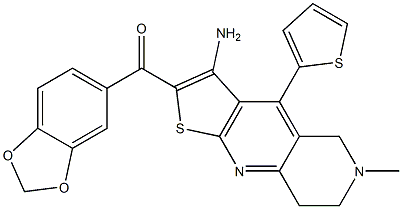 [3-amino-6-methyl-4-(2-thienyl)-5,6,7,8-tetrahydrothieno[2,3-b][1,6]naphthyridin-2-yl](1,3-benzodioxol-5-yl)methanone 结构式