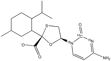 (2R,5S)-L-Menthyl-5-(4-amino-2-oxo-1(2H)-pyrimidinyl-15N2,13C)-1,3-oxathiolane-2-carboxylate 结构式