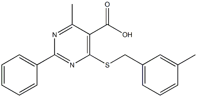 4-methyl-6-[(3-methylbenzyl)thio]-2-phenylpyrimidine-5-carboxylic acid 结构式