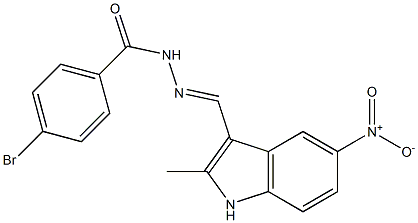 4-bromo-N'-({5-nitro-2-methyl-1H-indol-3-yl}methylene)benzohydrazide 结构式