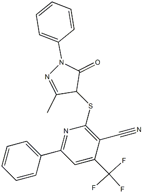 2-[(3-methyl-5-oxo-1-phenyl-4,5-dihydro-1H-pyrazol-4-yl)sulfanyl]-6-phenyl-4-(trifluoromethyl)nicotinonitrile 结构式