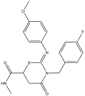 3-(4-fluorobenzyl)-2-[(4-methoxyphenyl)imino]-N-methyl-4-oxo-1,3-thiazinane-6-carboxamide 结构式