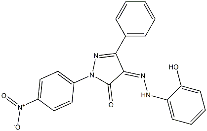 1-(4-nitrophenyl)-3-phenyl-1H-pyrazole-4,5-dione 4-[N-(2-hydroxyphenyl)hydrazone] 结构式