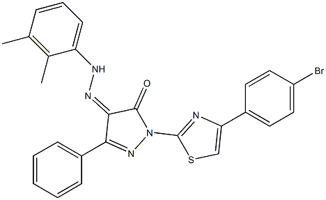 1-[4-(4-bromophenyl)-1,3-thiazol-2-yl]-3-phenyl-1H-pyrazole-4,5-dione 4-[N-(2,3-dimethylphenyl)hydrazone] 结构式