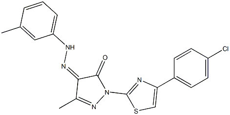 1-[4-(4-chlorophenyl)-1,3-thiazol-2-yl]-3-methyl-1H-pyrazole-4,5-dione 4-[N-(3-methylphenyl)hydrazone] 结构式
