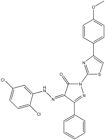 1-[4-(4-methoxyphenyl)-1,3-thiazol-2-yl]-3-phenyl-1H-pyrazole-4,5-dione 4-[N-(2,5-dichlorophenyl)hydrazone] 结构式