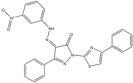3-phenyl-1-(4-phenyl-1,3-thiazol-2-yl)-1H-pyrazole-4,5-dione 4-[N-(3-nitrophenyl)hydrazone] 结构式