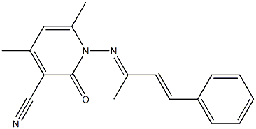 4,6-dimethyl-1-{[(E,2E)-1-methyl-3-phenyl-2-propenylidene]amino}-2-oxo-1,2-dihydro-3-pyridinecarbonitrile 结构式