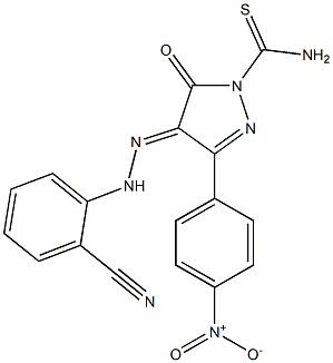 4-[(E)-2-(2-cyanophenyl)hydrazono]-3-(4-nitrophenyl)-5-oxo-4,5-dihydro-1H-pyrazole-1-carbothioamide 结构式