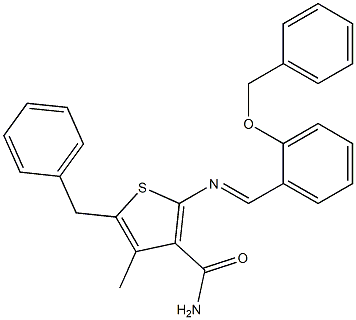 5-benzyl-2-({(E)-[2-(benzyloxy)phenyl]methylidene}amino)-4-methyl-3-thiophenecarboxamide 结构式