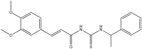 N-[(E)-3-(3,4-dimethoxyphenyl)-2-propenoyl]-N'-(1-phenylethyl)thiourea 结构式