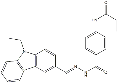 N-[4-({2-[(E)-(9-ethyl-9H-carbazol-3-yl)methylidene]hydrazino}carbonyl)phenyl]propanamide 结构式