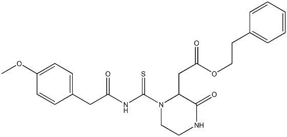 phenethyl 2-[1-({[2-(4-methoxyphenyl)acetyl]amino}carbothioyl)-3-oxo-2-piperazinyl]acetate 结构式