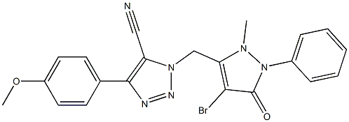 1-[(4-bromo-2-methyl-5-oxo-1-phenyl-2,5-dihydro-1H-pyrazol-3-yl)methyl]-4-(4-methoxyphenyl)-1H-1,2,3-triazole-5-carbonitrile 结构式