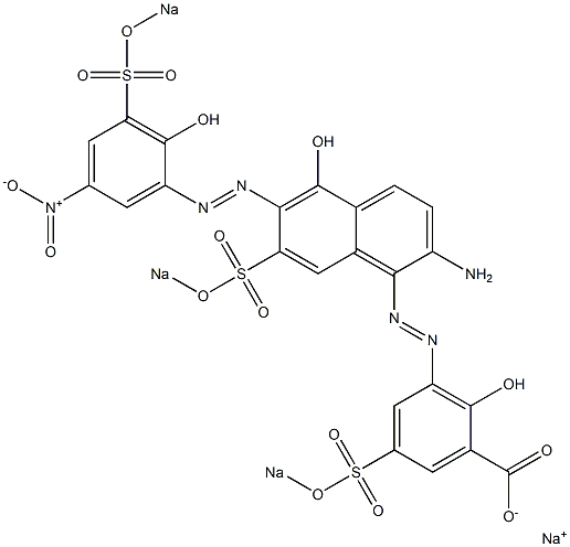 3-[2-Amino-5-hydroxy-6-[2-hydroxy-5-nitro-3-(sodiooxysulfonyl)phenylazo]-7-(sodiooxysulfonyl)-1-naphtylazo]-2-hydroxy-5-(sodiooxysulfonyl)benzoic acid sodium salt 结构式