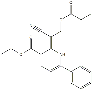 Propionic acid 2-[[5-ethoxycarbonyl-1,4,5,6-tetrahydro-2-phenylpyridin]-6-ylidene]-2-cyanoethyl ester 结构式