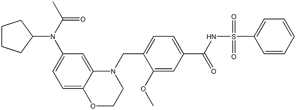 4-[6-(Cyclopentylacetylamino)-(2,3-dihydro-4H-1,4-benzoxazin)-4-ylmethyl]-3-methoxy-N-(phenylsulfonyl)benzamide 结构式