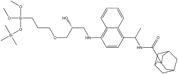 N-[(R)-1-[4-[[2-Hydroxy-3-[[3-[dimethoxy(trimethylsilyloxy)silyl]propyl]oxy]propyl]amino]-1-naphtyl]ethyl]adamantane-3-carboxamide 结构式