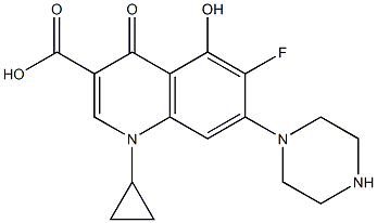 1-Cyclopropyl-6-fluoro-1,4-dihydro-5-hydroxy-4-oxo-7-(1-piperazinyl)quinoline-3-carboxylic acid 结构式