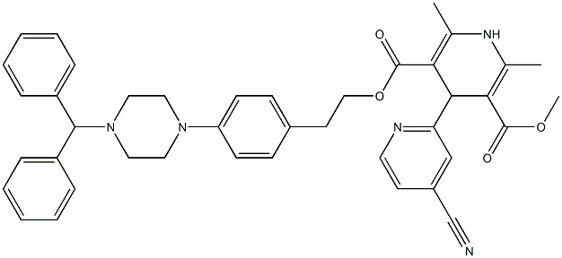 2,6-Dimethyl-4-(4-cyano-2-pyridyl)-1,4-dihydropyridine-3,5-dicarboxylic acid 3-methyl 5-[2-[4-[(4-benzhydrylpiperazin)-1-yl]phenyl]ethyl] ester 结构式