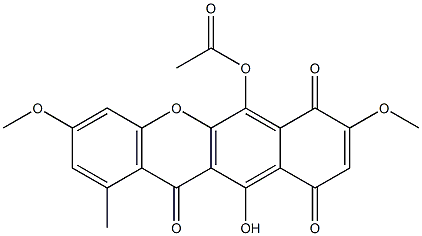 Acetic acid 10,12-dihydro-11-hydroxy-3,8-dimethoxy-1-methyl-7,10,12-trioxo-7H-benzo[b]xanthen-6-yl ester 结构式