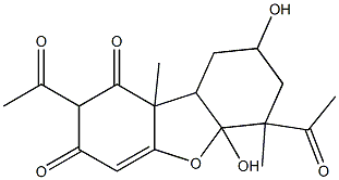 (+)-5a,6,7,8,9,9a-Hexahydro-2,6-diacetyl-5a,8-dihydroxy-6,9b-dimethyldibenzofuran-1,3(2H,9bH)-dione 结构式