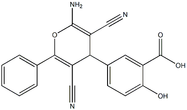 2-Hydroxy-5-[(2-amino-3,5-dicyano-6-phenyl-4H-pyran)-4-yl]benzoic acid 结构式