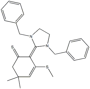 5,5-Dimethyl-2-[(1,3-dibenzyltetrahydro-1H-imidazol)-2-ylidene]-3-(methylthio)-3-cyclohexene-1-thione 结构式