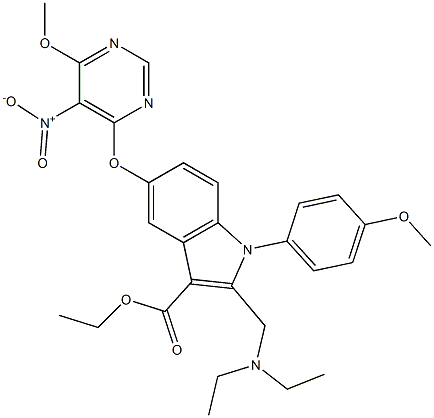 1-(4-Methoxyphenyl)-2-[(diethylamino)methyl]-5-[5-nitro-6-methoxypyrimidin-4-yloxy]-1H-indole-3-carboxylic acid ethyl ester 结构式