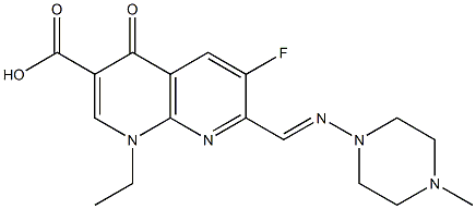 1-Ethyl-1,4-dihydro-6-fluoro-7-[(4-methylpiperazin-1-yl)iminomethyl]-4-oxo-1,8-naphthyridine-3-carboxylic acid 结构式