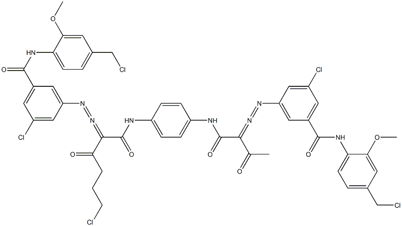 3,3'-[2-(2-Chloroethyl)-1,4-phenylenebis[iminocarbonyl(acetylmethylene)azo]]bis[N-[4-(chloromethyl)-2-methoxyphenyl]-5-chlorobenzamide] 结构式