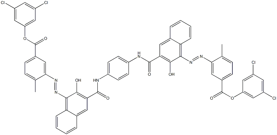 1,4-Bis[1-[[2-methyl-5-(3,5-dichlorophenoxycarbonyl)phenyl]azo]-2-hydroxy-3-naphthoylamino]benzene 结构式