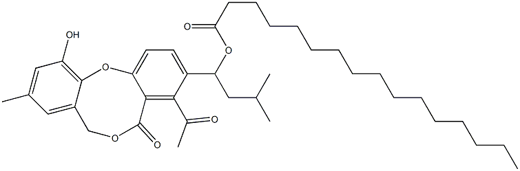 Hexadecanoic acid 1-(4-acetyl-11-hydroxy-9-methyl-5-oxo-5H,7H-dibenzo[b,g][1,5]dioxocin-3-yl)-3-methylbutyl ester 结构式