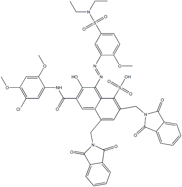 3-[(5-Chloro-2,4-dimethoxyphenyl)aminocarbonyl]-1-[5-[(diethylamino)sulfonyl]-2-methoxyphenylazo]-2-hydroxy-5,7-bis(phthalimidylmethyl)naphthalene-8-sulfonic acid 结构式