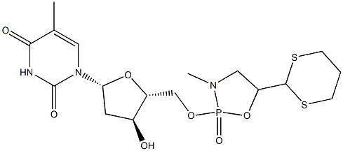 5'-O-[5-(1,3-Dithian-2-yl)-3-methyl-2-oxo-1,3,2-oxazaphospholidin-2-yl]thymidine 结构式