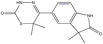 3,3-Dimethyl-5-[(3,6-dihydro-6,6-dimethyl-2-oxo-2H-1,3,4-thiadiazin)-5-yl]-1H-indol-2(3H)-one 结构式