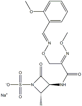 (3S,4S)-4-Methyl-2-oxo-3-[2-[(E)-methoxyimino]-3-(2-methoxybenzylidene)aminooxypropionylamino]azetidine-1-sulfonic acid sodium salt 结构式