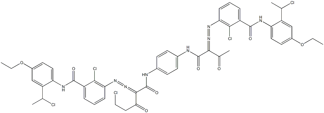 3,3'-[2-(Chloromethyl)-1,4-phenylenebis[iminocarbonyl(acetylmethylene)azo]]bis[N-[2-(1-chloroethyl)-4-ethoxyphenyl]-2-chlorobenzamide] 结构式