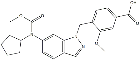 4-[6-Cyclopentylmethoxycarbonylamino-1H-indazol-1-ylmethyl]-3-methoxybenzoic acid 结构式