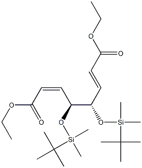 (2Z,4S,5S,6E)-4,5-Bis(tert-butyldimethylsilyloxy)-2,6-octadienedioic acid diethyl ester 结构式