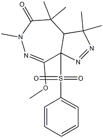 8-Methoxy-3,3,4,4,6-pentamethyl-8a-(phenylsulfonyl)-3,3a,4,8a-tetrahydropyrazolo[3,4-d][1,2]diazepin-5(6H)-one 结构式