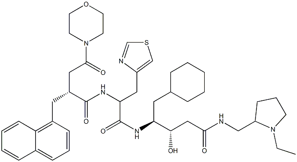 (3S,4S)-3-Hydroxy-5-cyclohexyl-4-[3-(4-thiazolyl)-2-[[(2R)-2-[morpholinocarbonylmethyl]-3-(1-naphthalenyl)propionyl]amino]propionylamino]-N-[(1-ethyl-2-pyrrolidinyl)methyl]valeramide 结构式