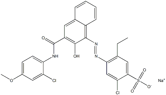 2-Chloro-5-ethyl-4-[[3-[[(2-chloro-4-methoxyphenyl)amino]carbonyl]-2-hydroxy-1-naphtyl]azo]benzenesulfonic acid sodium salt 结构式