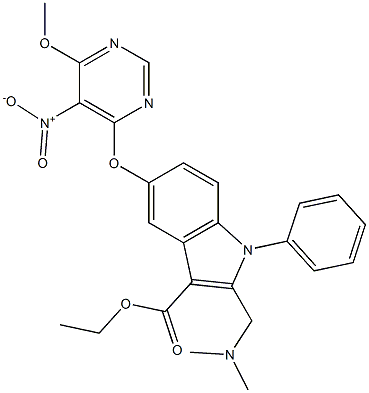 1-Phenyl-2-[(dimethylamino)methyl]-5-[5-nitro-6-methoxypyrimidin-4-yloxy]-1H-indole-3-carboxylic acid ethyl ester 结构式