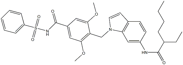 4-[6-(2-Ethylhexanoylamino)-1H-indol-1-ylmethyl]-3,5-dimethoxy-N-phenylsulfonylbenzamide 结构式