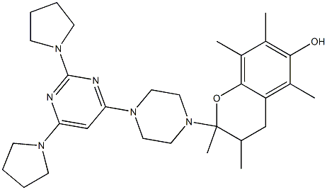 2-[4-[2,6-Di(pyrrolidin-1-yl)pyrimidin-4-yl]piperazin-1-yl]methyl-3,4-dihydro-2,5,7,8-tetramethyl-2H-1-benzopyran-6-ol 结构式